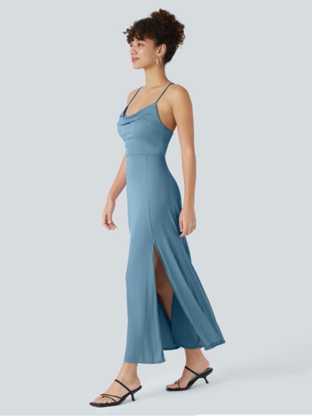 Halara Cowl Neck Spaghetti Strap Maxi Dress in Dusty Blue M - Picture 3 of 6